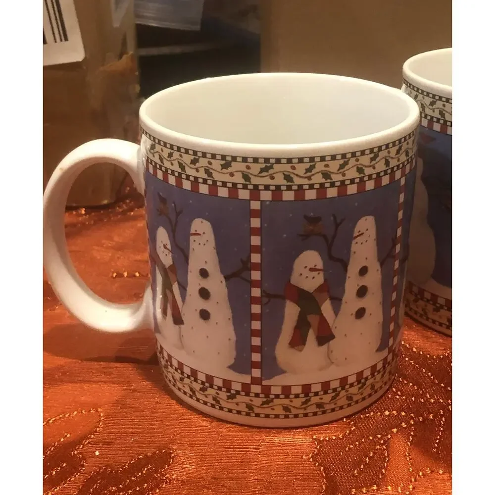 Sakura Debbie Mumm 1998 Snowman Frosty Discontinued Mug Set of 4 Holiday Gift‎